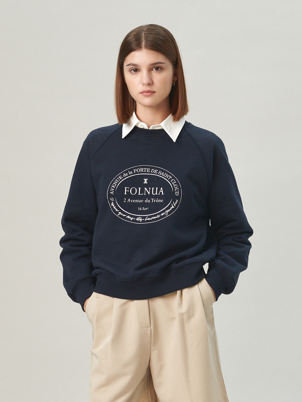 FOLNUA(フォルニュア) アベニューラグランスウェットシャツ / ネイビー